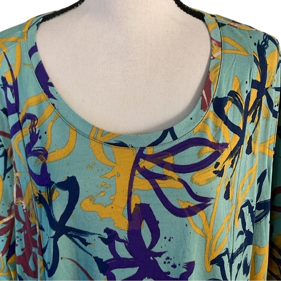 LOGO Lori Goldstein Abstract Floral Short Sleeve Cotton Blend Dress Size 3X - Picture 6 of 10